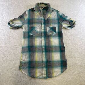 Small Tartan Blouse Blue-Green White and Yellow Billabong Blouse
